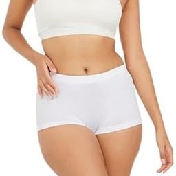 Women's High-Waisted Boyshort Underwear, White Cotton Blend, Seamless Stretch Fit-image-33