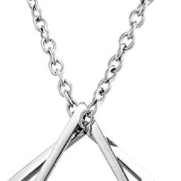 Stylish Silver Color Stainless Steel Funky Geometric Interlocking Triangle Square Design Locket Pendant Necklace With Chain (Silver)-10