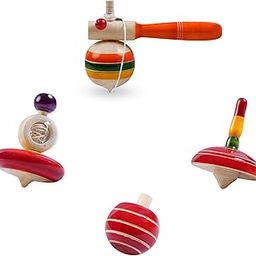Toddler S Step Wooden Spinning Tops - Non Toxic Desi Lattoo – for Kids Pack of 4 – Multicolor - Curiosity & Fine Motor Skills | bambaram (4 Assorted Tops)-image-11
