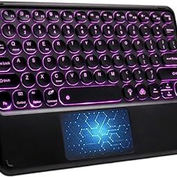 FKU Bluetooth Keyboard with Touchpad, 10 inch Ultra Silm 7 Colors Backlit Wireless Keyboard Universal Rechargeable Portable Keypad with trackpad for iPad iOS Android Windows (Black)-image-74