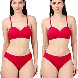 Self Design Half Coverage Women's Nylon Red (Nisha-40B) Padded Bra Panty Set (Pack of 2)-image-85