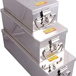 SHIV SHAKTI ARTS® 3 Sizes Stainless Steel Rectangular Jewellery Box Bank Locker Safe Storage Cash Peti Bank Box Container Set (8, 10.23 or 12.2 - Inch, Printed Laser Design - Silver)-20
