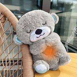 NIYAMAX Breathing Teddy Otter Glowing Music for Baby Sensory Sleep Lights Rhythmic Simulation Plush for Babies Kids Soothing Sound and Décor Item Specialy for Valentine Gift (Colour Gray)-image-74