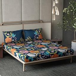 DDECOR Live beautiful Cotton King Bed Sheet Set with 2 Pillow Covers (274 CM X 274 CM, Blue) Digital Print Classical 210TC GSM-image-15