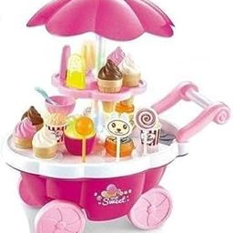 HEERWA TOYS Sweet Shopping Ice Cream Trolley Without LED Lights and Music Plastic Kitchen Set for Girls (Multicolor)-image-42