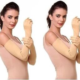 Womens Hand Protection Long Gloves Sun Protection Gloves Hand Long Gloves Cotton Arm Sleeves Summer Gloves For Driving Or Sports (Pack of 2 Pair) (Beige)-image-30