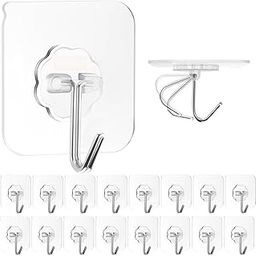 Solitude 50 Pieces PVC Heavy Duty Self Adhesive Stainless Hooks Transparent Waterproof and Oilproof Wall Hooks for Kitchen, Bathroom Shower Door Outdoor Home Improvement Utility Hook-28