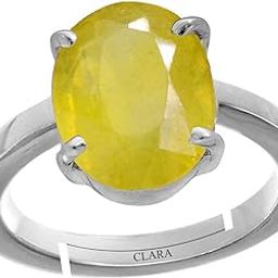 Yellow Sapphire Pukhraj 3.9cts or 4.25ratti Stone Silver Adjustable Ring for Women-image-43