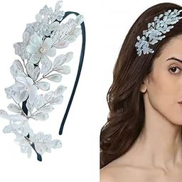 Metal Hairband Flower Crystal and Pearls Fancy Hairband for Women and Girls Tiara Hair Band Hair Accessories Silver Work With Black Cloth Cover Handmade-41