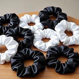 Premium Black & White Hair Scrunchies for Women & Girls (Pack of 8) | Soft Satin | Stylish, Stretchable & Gentle on Hair – Everyday Use & Gifting"-image-46