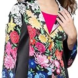 Notch Lapel Collar Black Floral Print Long Sleeves Casual Blazers for Women-image-46