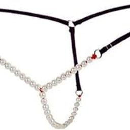 Women Polyester Black Micro G String with White Pearl-picture-20