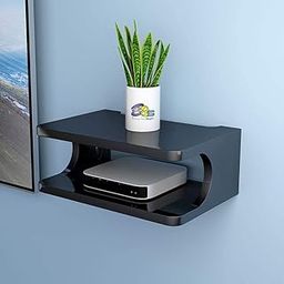 Dream Arts Shoppee Engineered Wood Set Top Box Stand TV Unit Wall Shelf and WiFi Modem Display Rack for Living Room ( Set of 1 ,Black)-picture-0