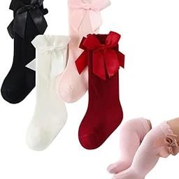 Cute and Colorful Pure Cotton Knee High Socks With Bow Princess Socks For Baby Girls (Pack of 4Pairs)-image-19