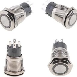 UJEAVETTE 10pcs 19mm 12V Flat Head Reset LED Ring Blue Light Metal Waterproof Switch-image-65
