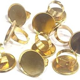 Excellentcrafts Finger Ring Blanks for Resin Adjustable Ring Bases Gold Plated Metal Round/Square/Triangle/Oval/Eye Finger Ring Trays 10Pcs (Gold, Round 15mm)-image-9