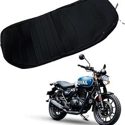 Sai Kirpa Heavy Quality Direct Fit Waterproof with Piping and Double Stitching Leatherate RE Embossed Logo Seat Cover Compatible with Hunter 350 - Black-image-6