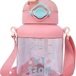 Toyshine Duckling 1150 ML Dual Sip System Kids Water Bottle with Spill Proof Straw, Pop Button, BPA Free - Featuring Soft Handle Grip and Strap Children's Drinkware, Pink-image-67