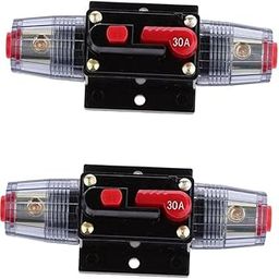 PACKOVE 2pcs Inline Auto Circuit Breaker Manual Reset Water Resistant Housing Push Button Reset for Car Audio Fuse Panel Firewall Mount Protects Amps from Damage-30