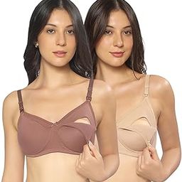 MomToBe Women's Cotton Multicolor Full Cup Non Padded Feeding Bra/Nursing Bra/Maternity Bra Combo - Pack of 2-20
