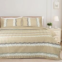 BSB HOME All-Weather Embroidered 3 Pcs Comforter Set with Pillow Shams- Light Weight Bedspread/Duvet/Quilt - Double, 150 GSM | Beige & White-image-34