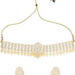 Gold Plated Jewellery Set for Women | Traditional Kundan Studded Choker Set for Women | White Pearl Necklace Set for Girls | Birthday Gift for Girls & Women Anniversary Gift for Wife-image-88