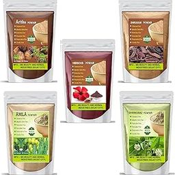 Beautoherb Natural Amla Reetha Shikakai Bhringraj Hibiscus Powder For All Hair Type 100G Each = 500 Gram-image-32
