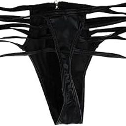 Men Black PU Leather Thong Front Zip T Back Underwear Underpants-picture-31