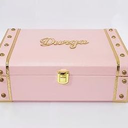 DURGA TRUNK NAME CUSTOMIZE PINK LEATHER TRUNK BOX [ 10-7-3.5 inch ] SINGLE WORD ONLY,Rectangular-image-5