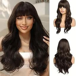 BLUSHIA Brown Wavy Synthetic Hair Wig – Long Wig for Women & Ladies | Natural Hairline with Middle Parting | Perfect for Parties, Cosplay & Fashion-image-1