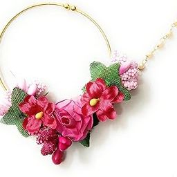 CRAnsh Creations;Crafted with Love Handmade Yellow pink flower Nose Ring non piercing nath haldi mehndi baby shower wedding collection for women and girls 5 cm nath-image-20