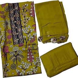 Designer Unstitched Suit Set, Olive Green Floral Print with Dupatta, Traditional Indian Dress Material-image-19