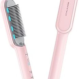 Wavytalk Hair Straightener Brush, Sleek Sweep Ionic Straightening Brush with 6 Temperature Adjust, Anti-Scald Ceramic Straightening Comb Fast Heating for Home Salon, Dual Voltage Pink.-image-42