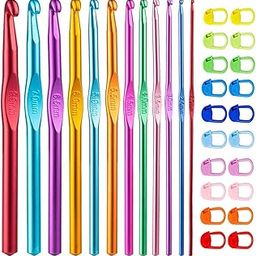 Jasol Crochet Hooks Set 12 Aluminum Handle Knitting Needles with 20 Crochet Clip Stitch Markers for Yarn Craft Set of 1 (Multicolored)-65