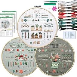 Zollyss Embroidery Kit for Beginners, 3 Pack with Pre-Printed Patterns, 7.8-inch Hoop, 10 Colours Thread, 33 Basic Stitches, Instructions-picture-27