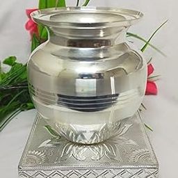 Samukkaras Pure German Silver Hand Made Laser Design Pooja Kalash with Chowki for Temple and Home/German Silver Lota (Pitcher) with Base Stand for Pooja/German Silver Lakshmi Pooja Kalash (Large)-image-35