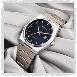 Stainless Steel Date Display Mens Wrist Analogue Watch (Blue), Dial-Color:Multicolour, Band Color:Silver-image-1