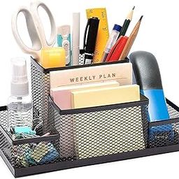 Compartment Metal Mesh Desk Organizer Stationary Storage Stand Pen, Pencil Holder For Office, Home, And Study Table (4 Compartment), Black-13