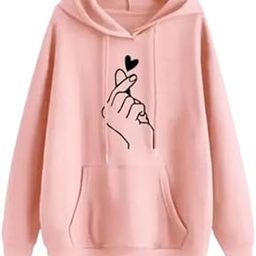 K-Pop Hoodie for Women Oversized Korean Style Sweatshirt with Finger Heart and Love Print Cute Casual Pullover with Hood and Pocket for Teens and Girls-image-97