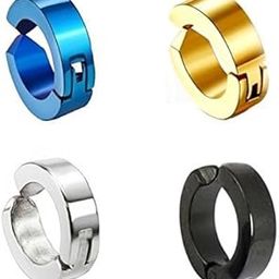 COMBO PACK OF 4 EARRING Magnetic Non Piercing Round MULTICOLOR Clip Stud Stainless Steel Men (PACK OF 4 PCS)-image-33