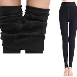 Black Ankle Length (24 to 36 Waist) Stretchable Fleece Women Warm Thick Fur Lined Fleece Winter Thermal Soft Legging Tights Stocking - Slim Fit-image-35