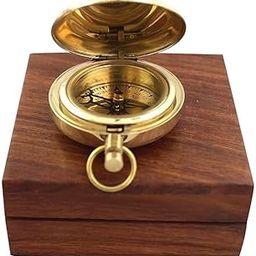 sf Enterprises Brass Antique Style Compass and Antique Design Functional Brass Compass with Brown Handmade Wooden Box (Pack of 1) Direction Finder Compass,Location Finder-image-15