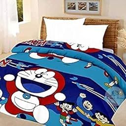 LRSDAA GSM Polyester Reversible Lightweight Printed Single Bed AC Dohar Blanket Quilt (Blue DORIMON, Single Bed)-32