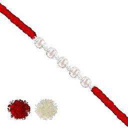Silver Rakhi 925 BIS Hallmarked Handmade Original Silver Pearl Bracelet Rakhi for Brother For Unisex Adult-image-12