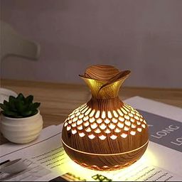 Asian 300ML Wood Flower Vase Essential Oil Diffuser Humidifier works USB with 7 Colour changing Led Light Cool Mist Mini Portable Diffuser for Home Office Bedroom (2 free Oils in pack)-image-25