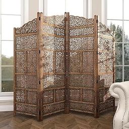 DIAMOND ARTS Wooden Room Divider/Partition/Separator for Living Room/Office - Screen/Curtains for Hall (4 Panel Brown)-image-71