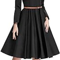Women's Skater A-Line Black Dress with Belt and Round Nack Full Seleeve | Dress for Girl-image-47