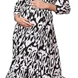 Printed Maternity Monochrome Cotton Fit & Flare Midi Dress-image-28