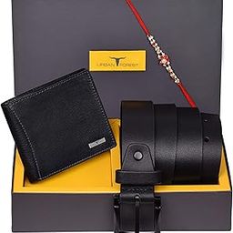 Men Rakhi Gift Hamper For Brother - Classic Black Leather Wallet, Casual Black Leather Belt And Rakhi Combo Gift Set For Brother - 4606-image-58