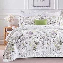 KALOOLA Quilts Queen Size Patchwork,Queen Quilt Set Cotton,Purple Floral Bedspread, Lightweight Bedspread Queen Reversible,Bed Quilts Queen Size,Soft Queen Quilt Bedding Set , 3 Pieces-image-6